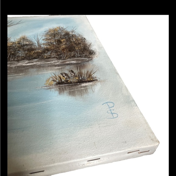 Scenic Landscape Canvas Art Vintage 90's Fredrix Frame Artist Signed Lake Nature - Picture 2 of 8
